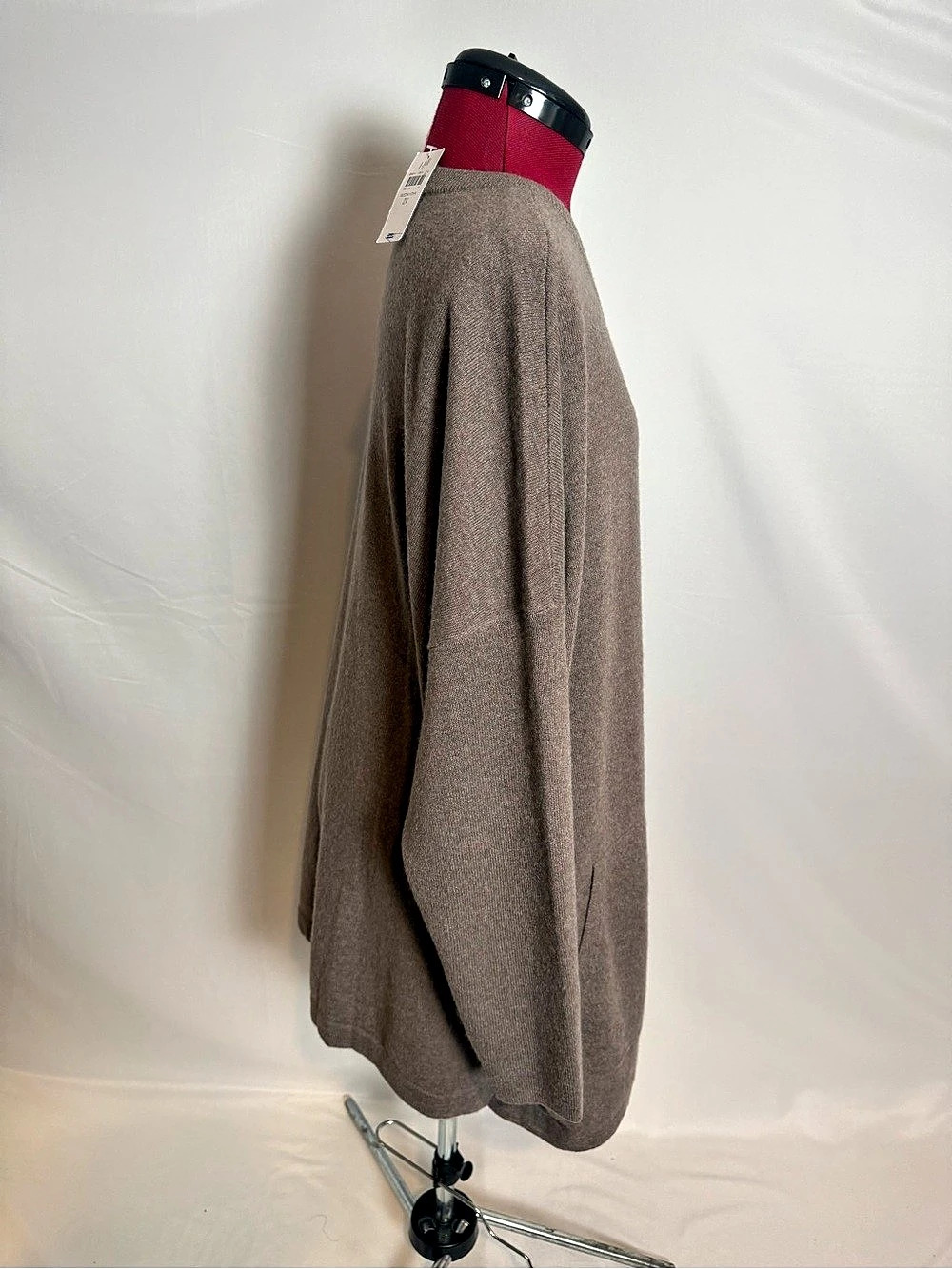 NWT J.Jill 100% Cashmere Crew Neck Sweater Women's Size 2X Mocha Heather Pockets - Picture 14 of 15